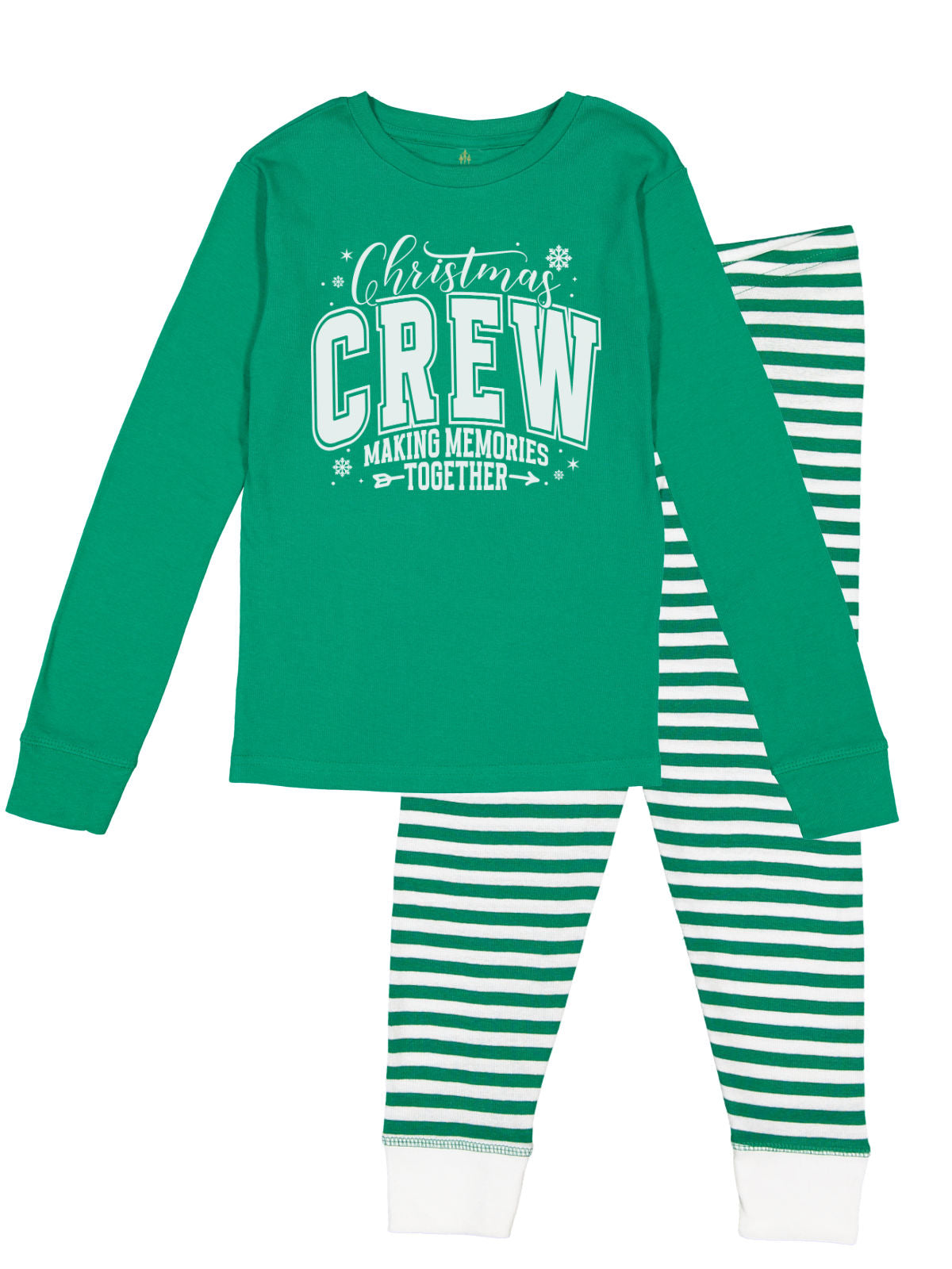 Green and White Stripes Adult Christmas Crew Pajamas Set