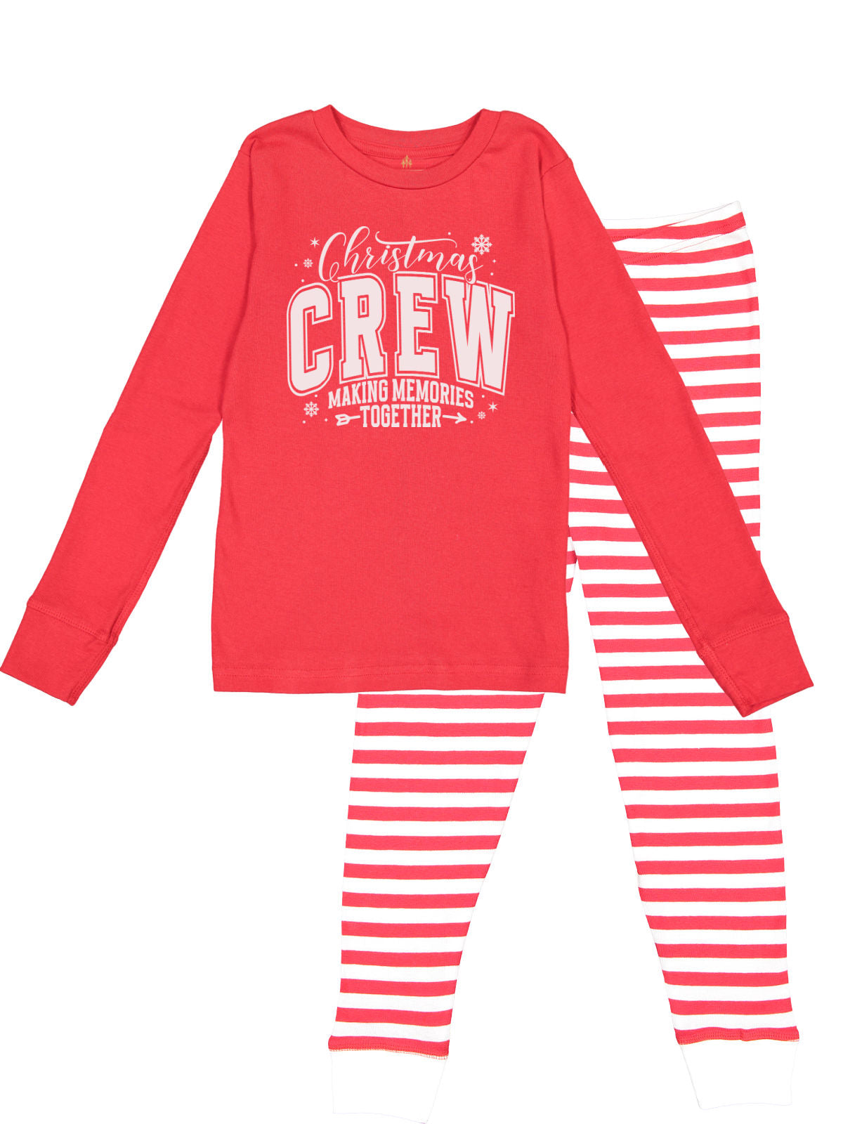 Red and White Long Sleeve Christmas Crew Adult Pajama Set