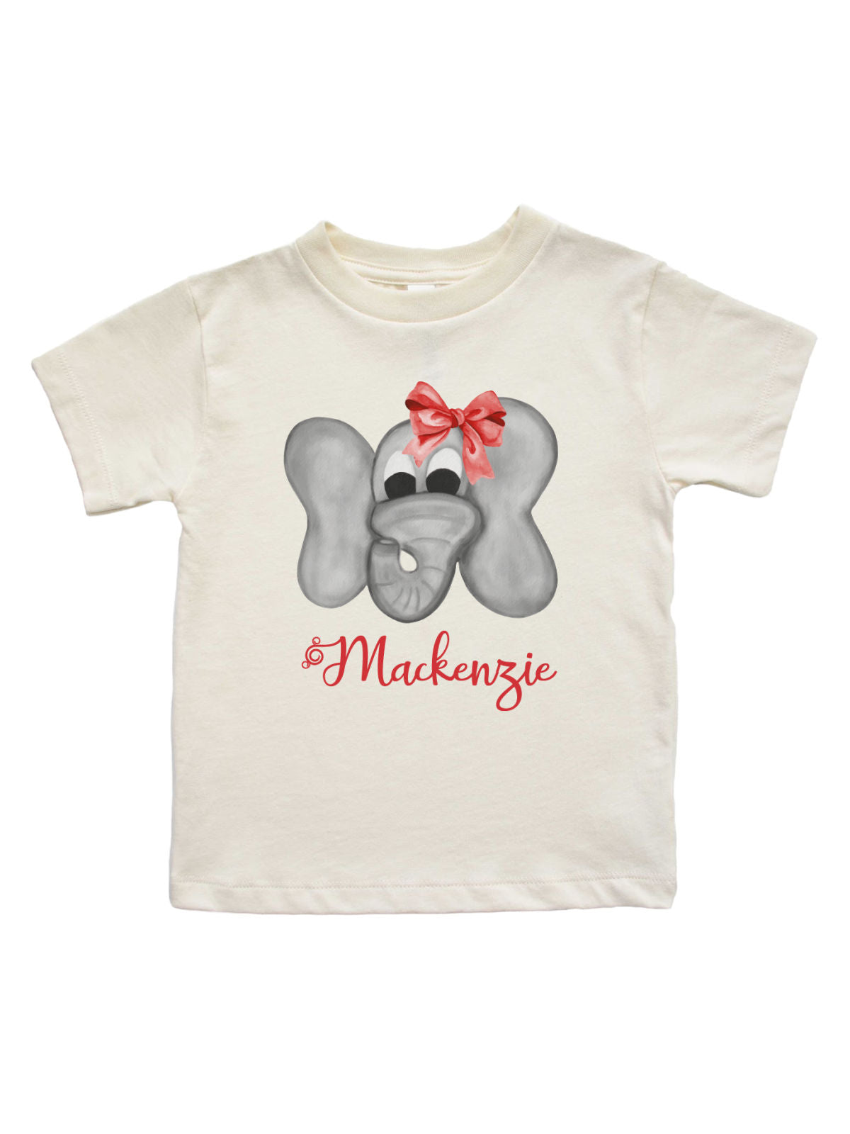 short sleeve natural kids Christmas t-shirt elephant with red bow