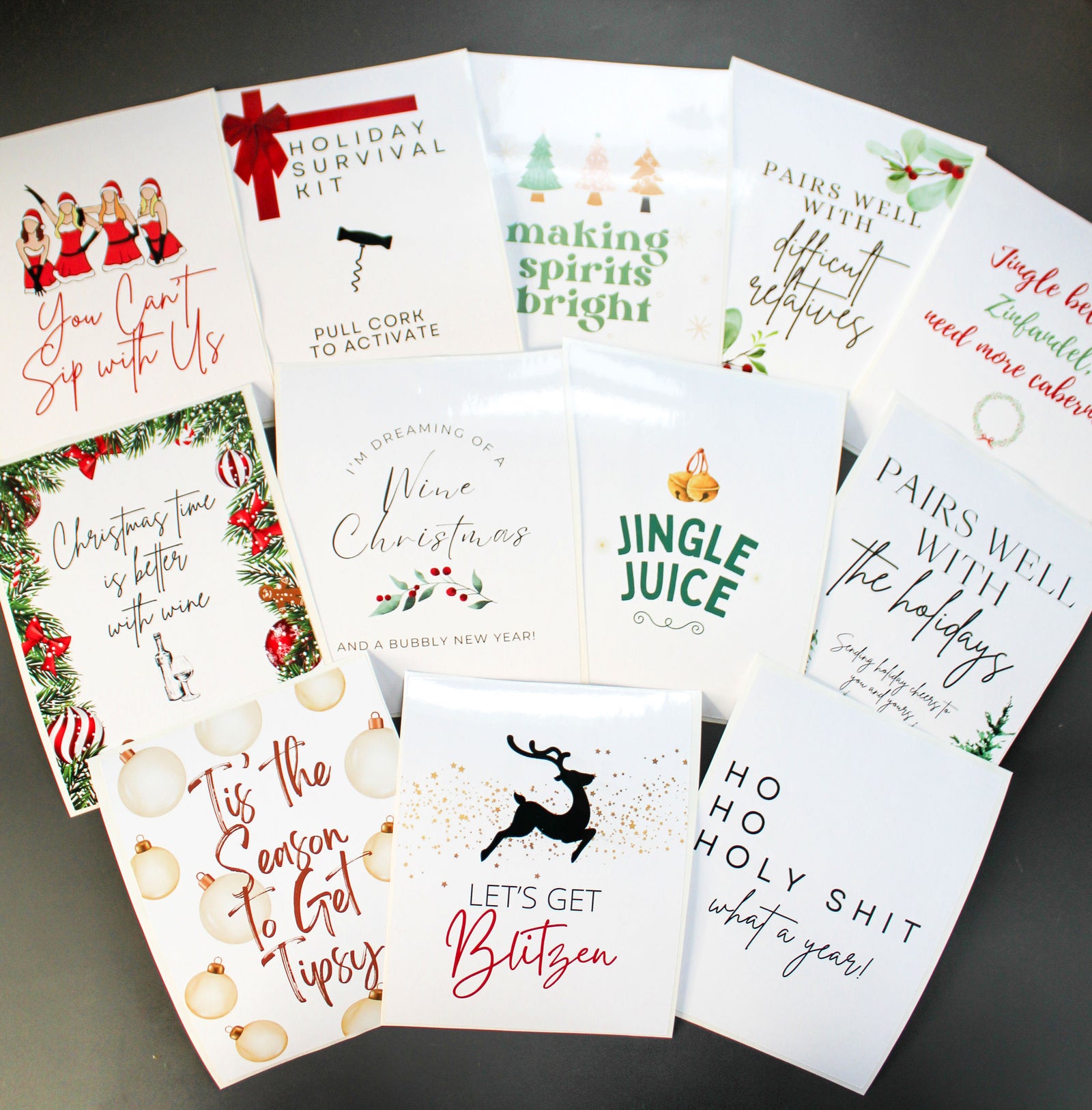 Peel & Stick Christmas Wine Labels - Set of 12