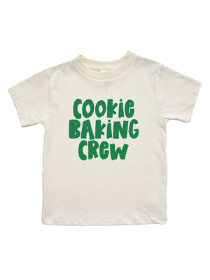 Short sleeve natural kids shirt Cookie Baking Crew with green wording