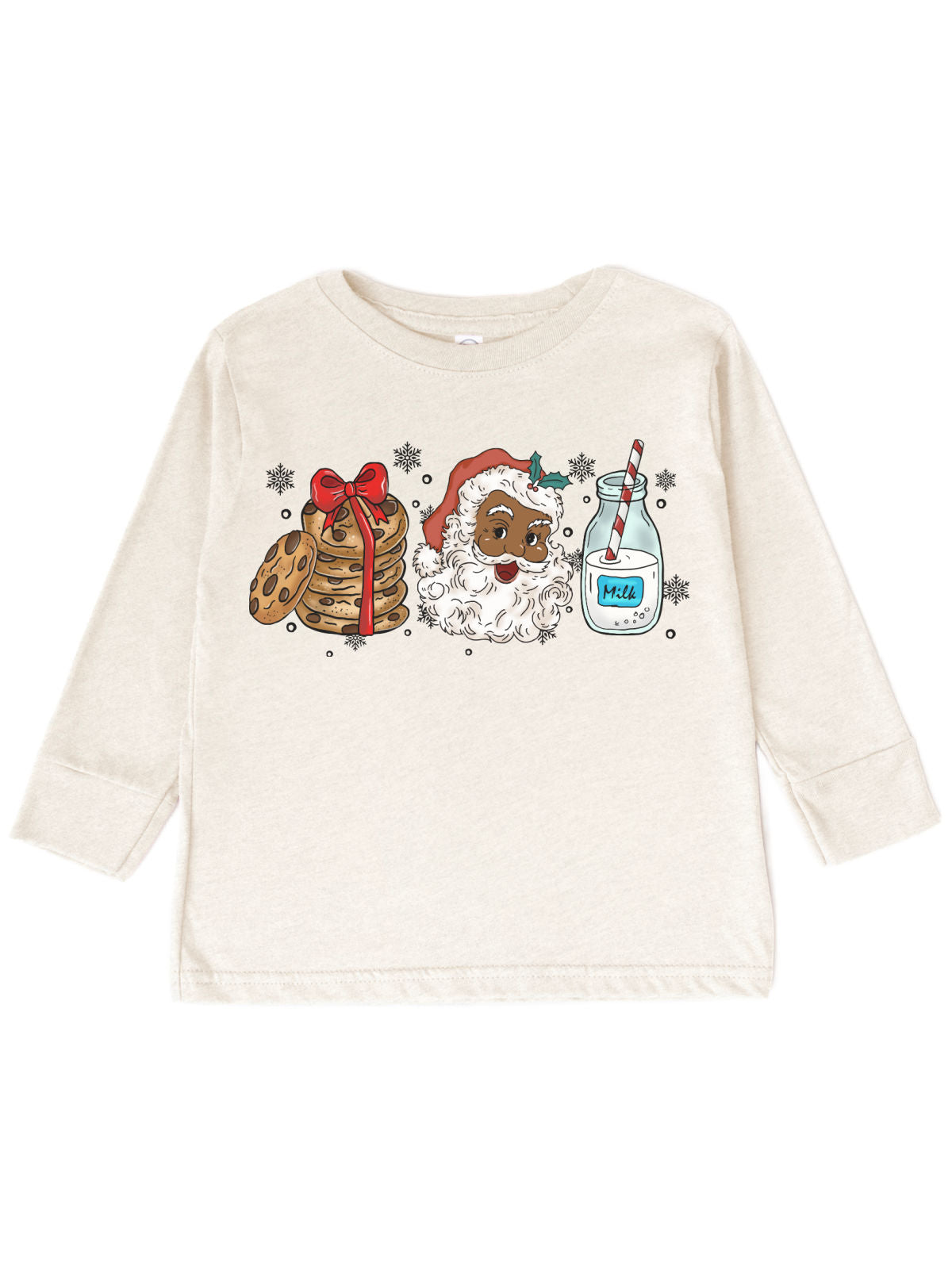 Black Santa Cookies and Milk Kids Christmas Long Sleeve Shirt in Red