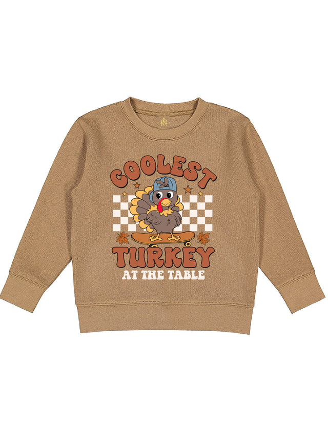 kids brown sweatshirt, brown, long sleeve, coolest turkey at the table