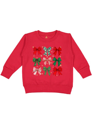 Coquette Holiday Bows Girls Red Christmas Sweatshirt