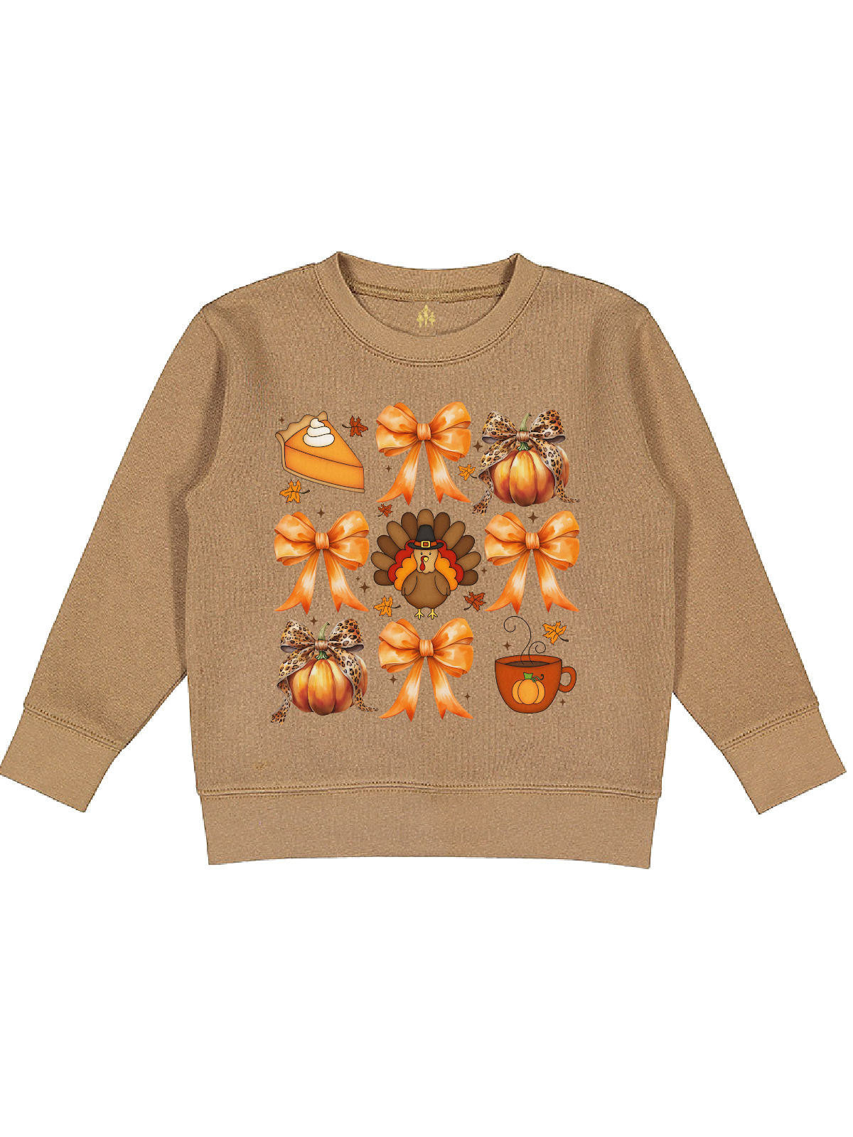 Coquette Bows and Turkey Girls Thanksgiving Brown Sweatshirt