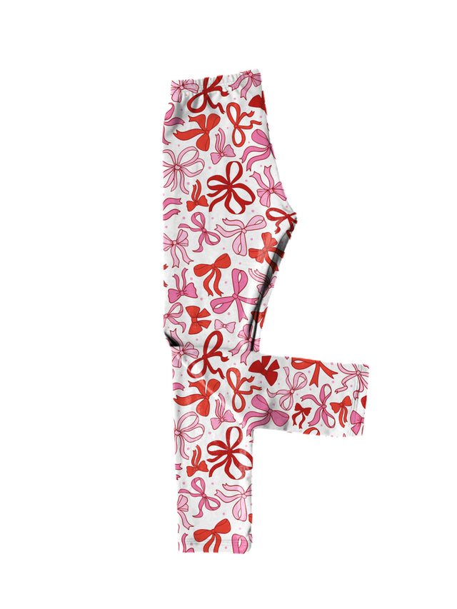 Red and pink coquette bows Valentine's Day leggings for girls