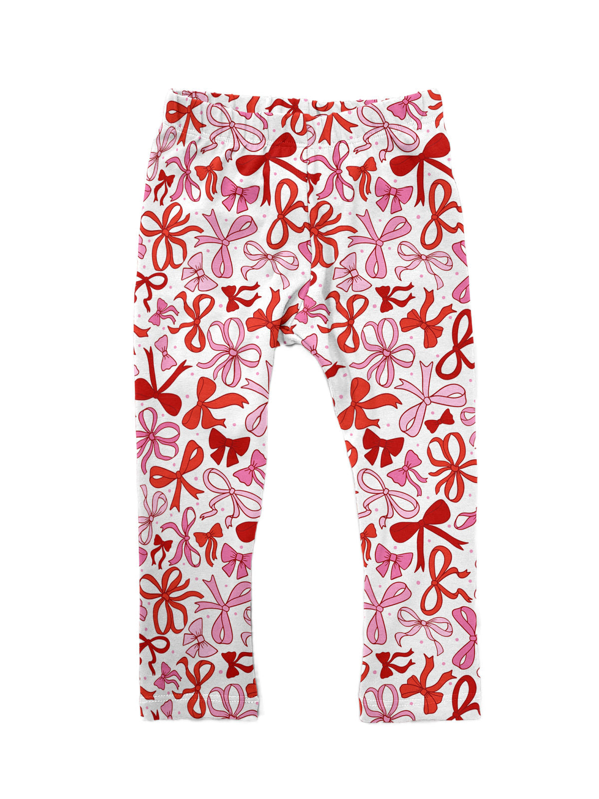 Red and Pink Coquette Valentine Bows on White Girls Leggings