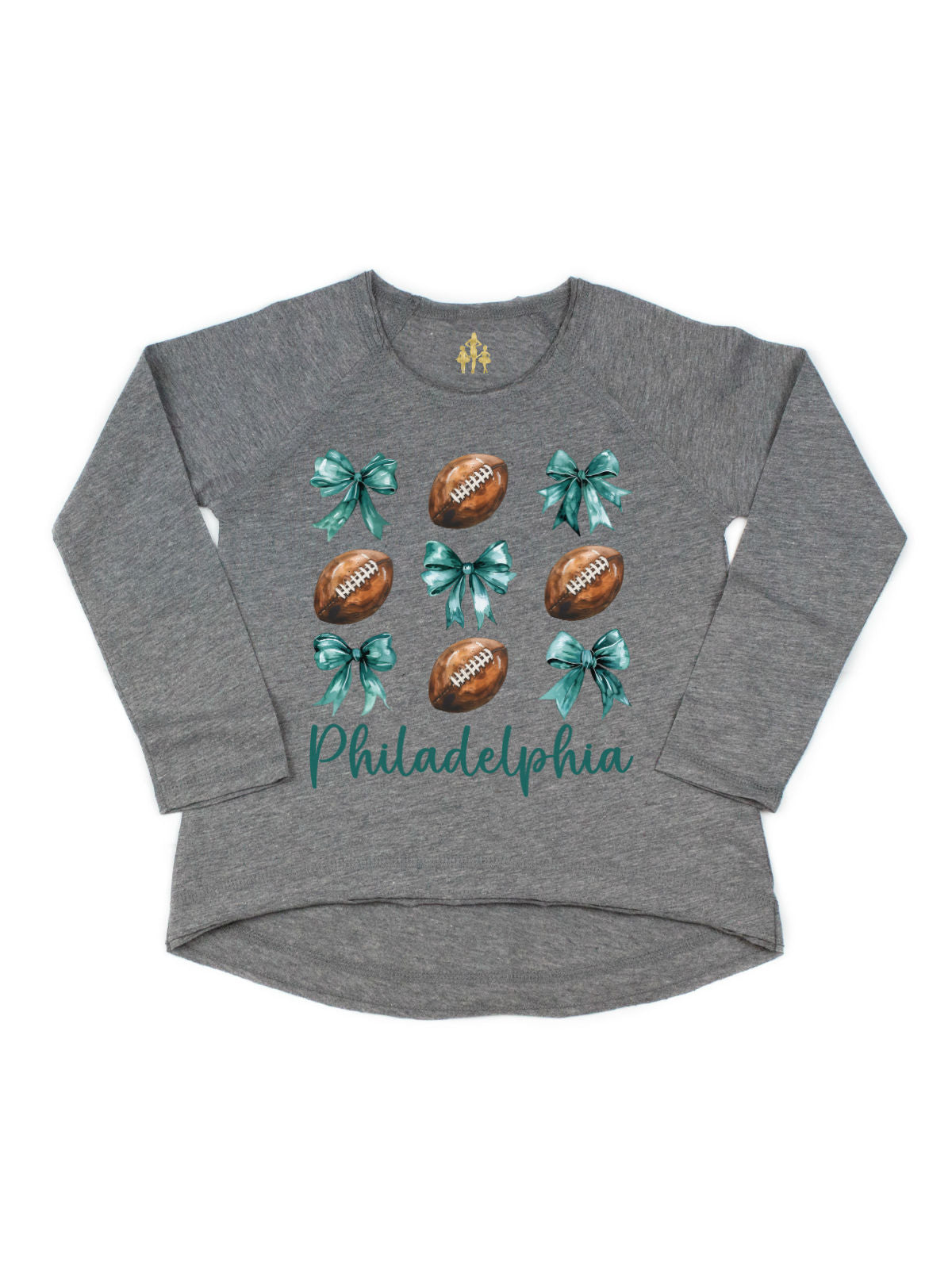 Coquette Bows and Philadelphia Football Kids Long Sleeve Shirt