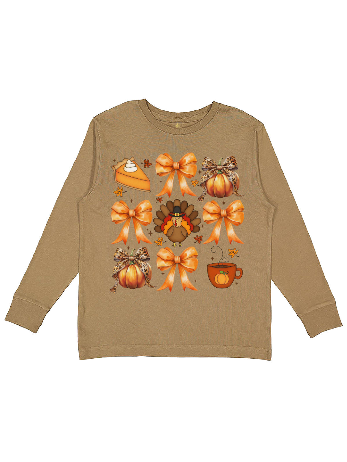 Short sleeve brown Coquette Bows Girls Thanksgiving Shirt