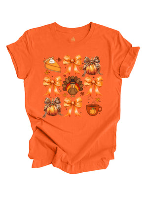 Orange short sleeve coquette Thanksgiving adult shirt