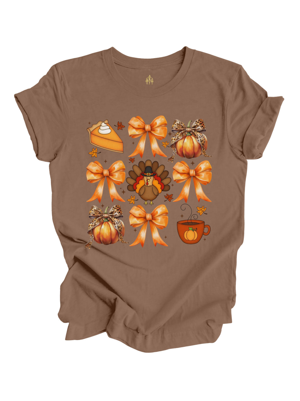 Brown short sleeve coquette Thanksgiving adult shirt