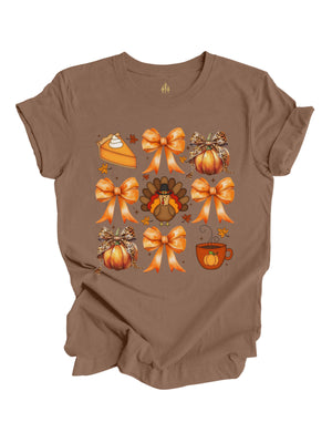 Brown short sleeve coquette Thanksgiving adult shirt