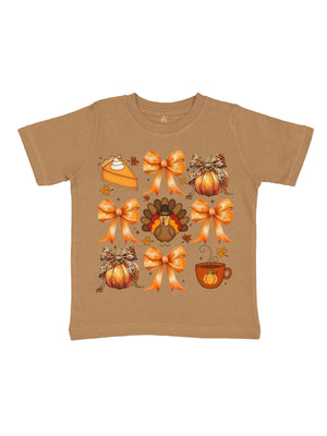 Short sleeve brown Coquette Bows Girls Thanksgiving Shirt