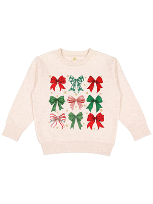 Girls Coquette Holiday Bows Christmas Sweatshirt in Natural