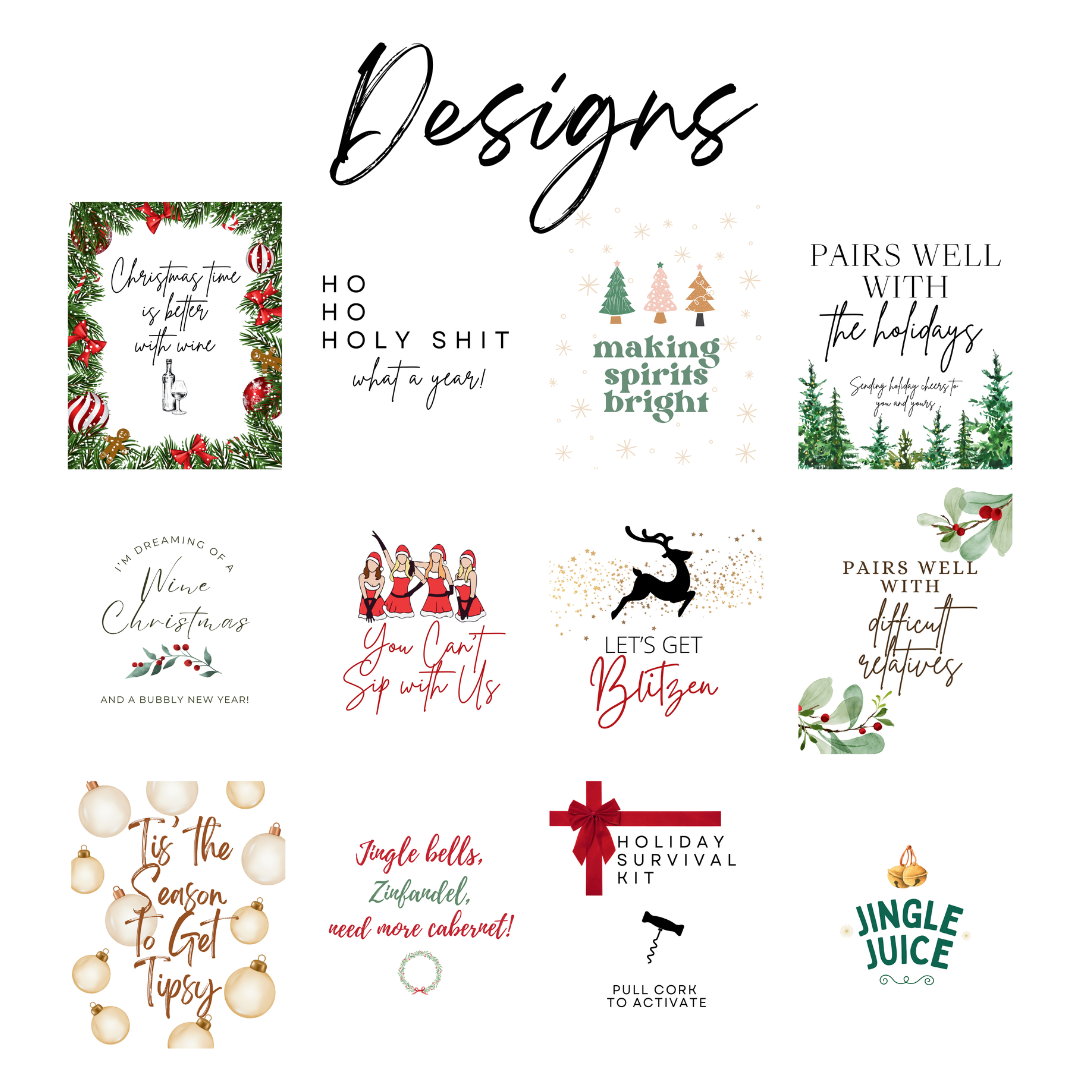 Peel & Stick Christmas Wine Labels - Set of 12