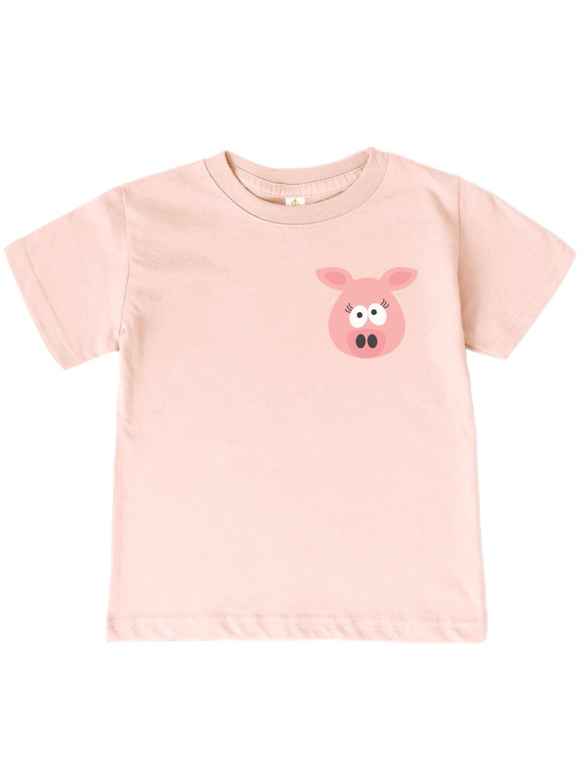 Blush pink kids t-shirt with cute cartoon pig face – farm animal tee