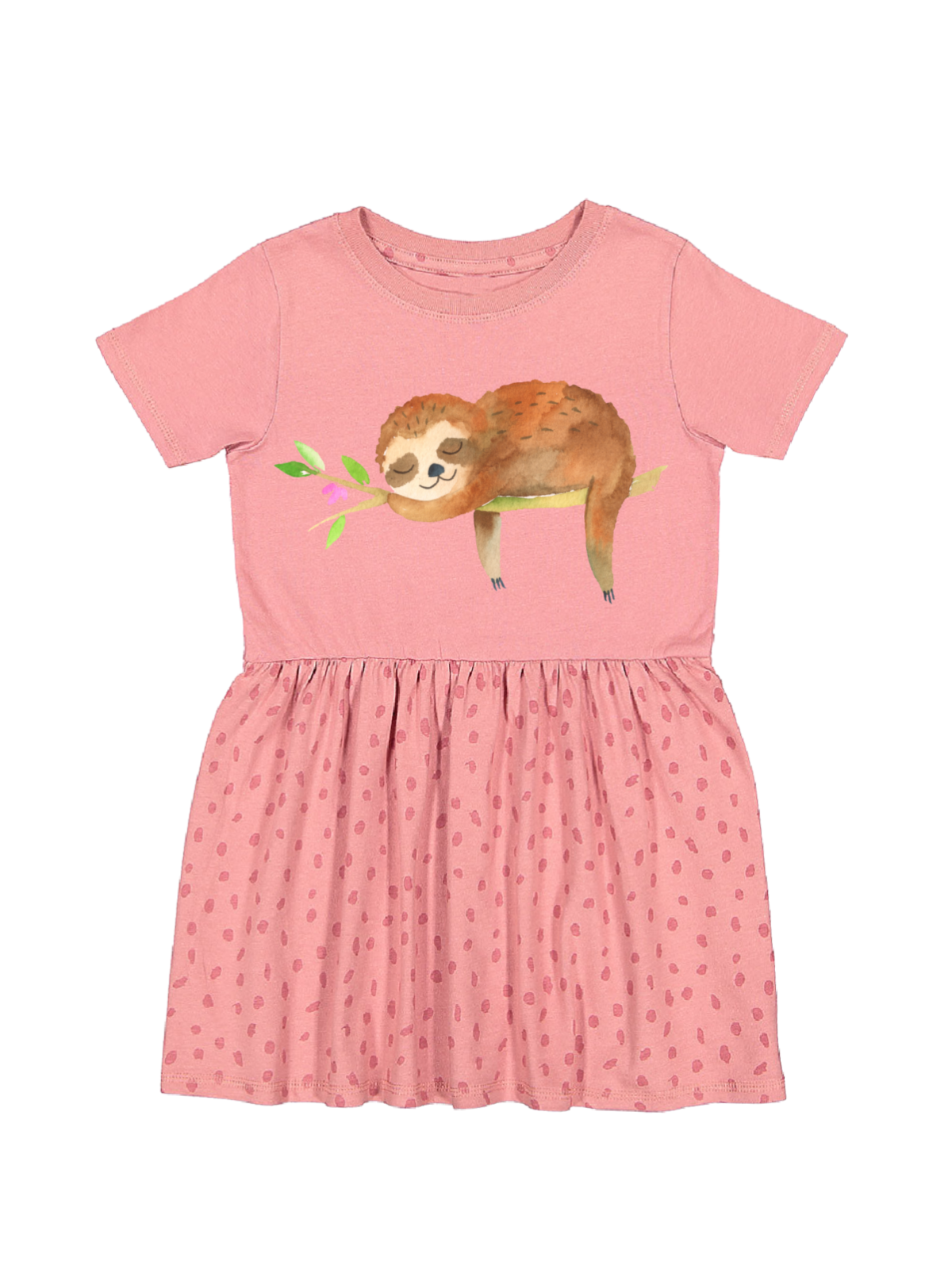 Cute Sloth Girls Dress in Deep Pink