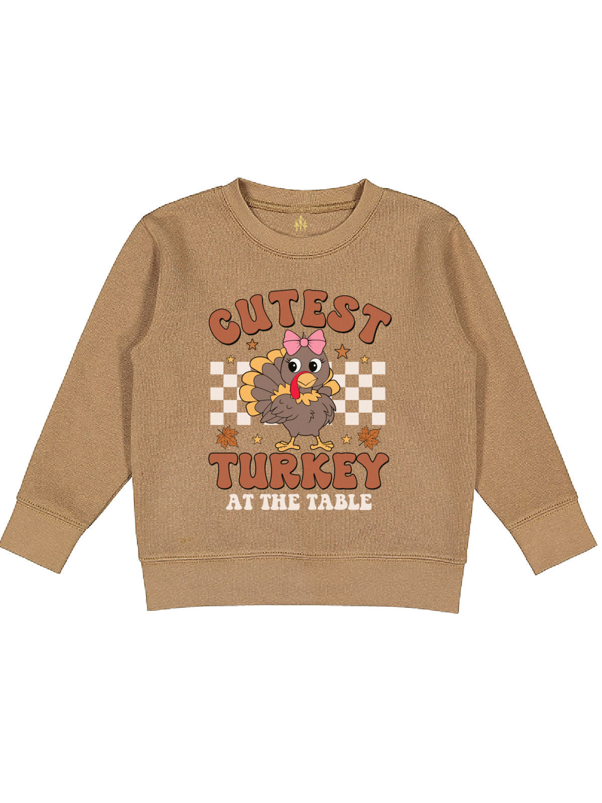 Cutest Turkey at the Table Girls Thanksgiving sweatshirt in brown