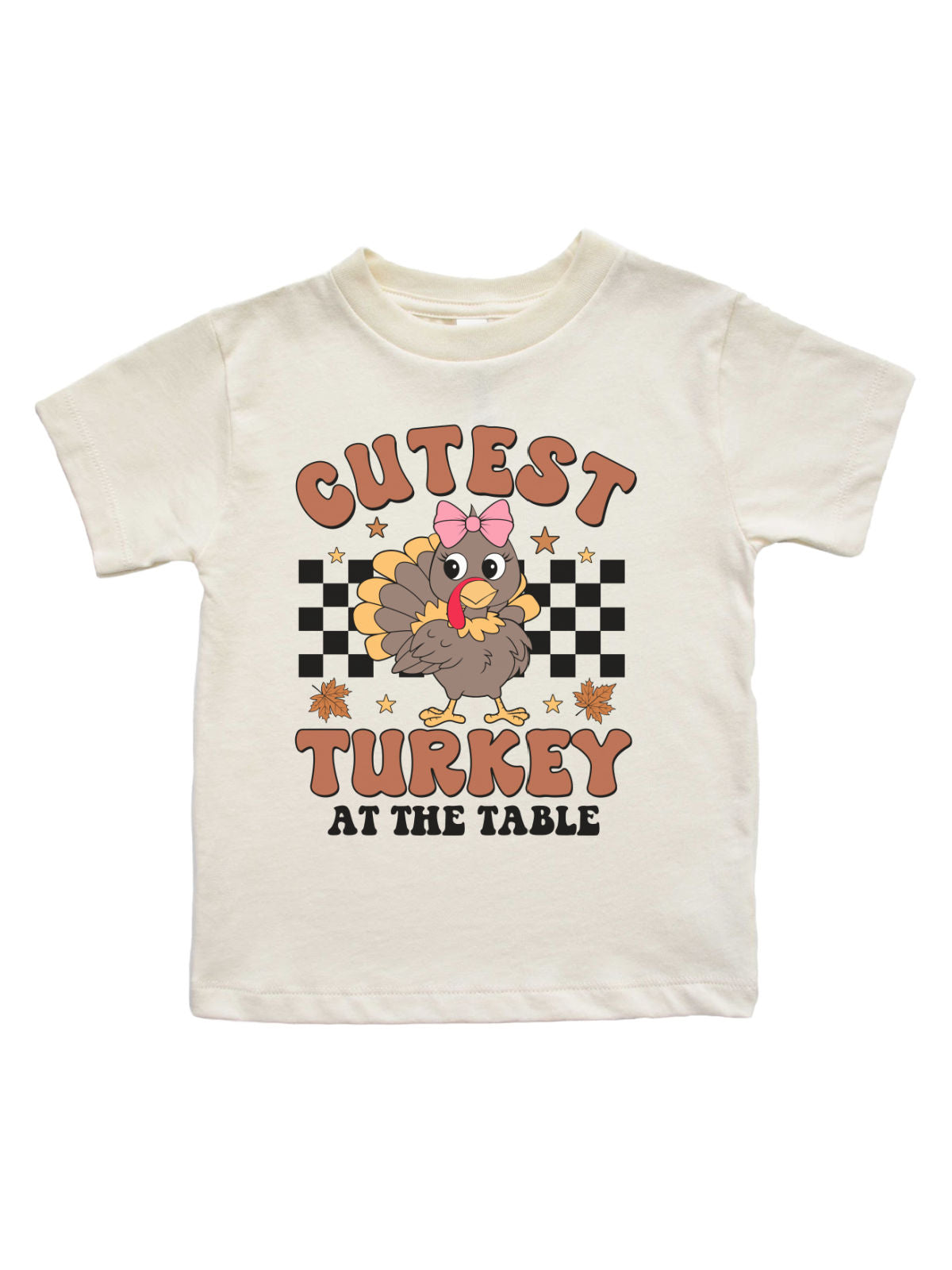 Cutest Turkey at the Table girls Thanksgiving Shirt long sleeve, natural