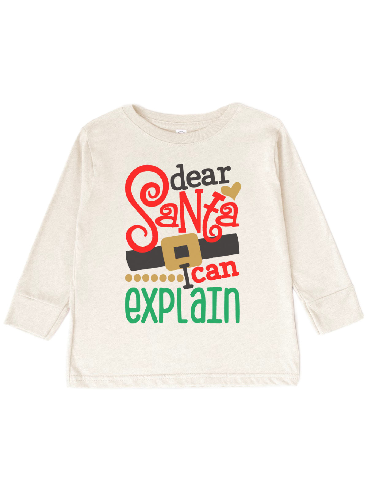 Dear Santa I Can Explain Kids Long Sleeve Christmas Shirt in Natural Beige