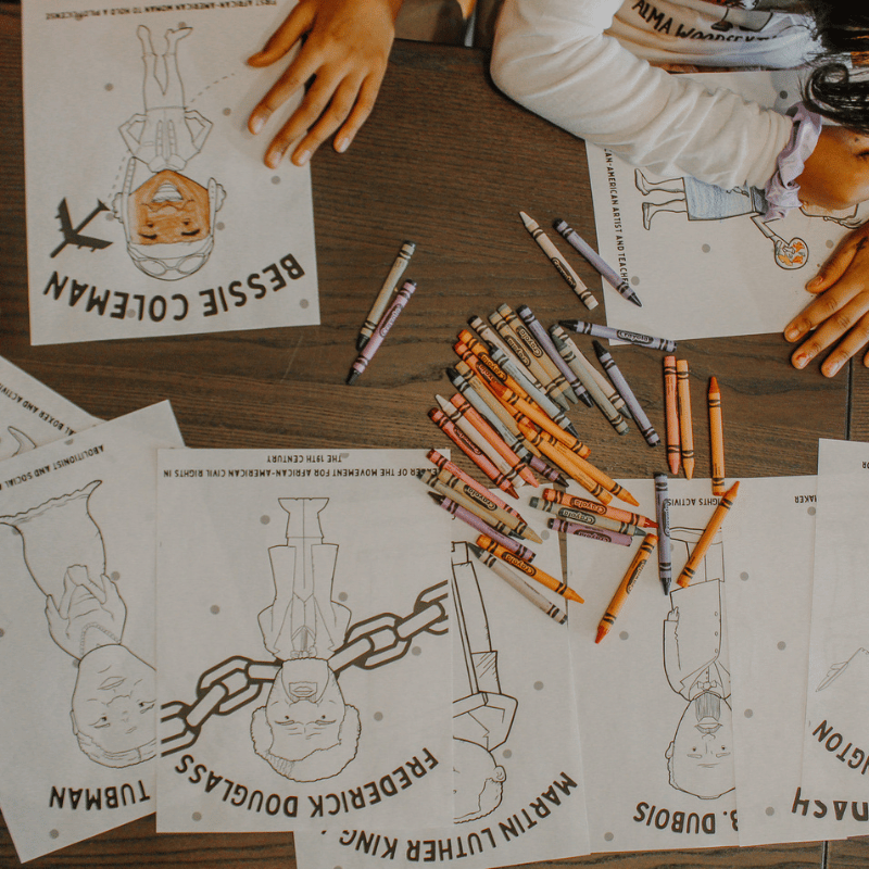 Kids coloring black history month coloring pages with crayons