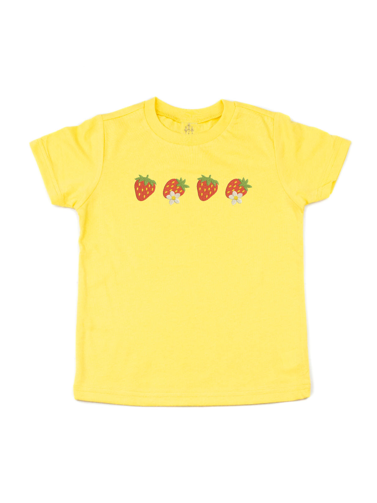 Embroidered strawberries kids’ short sleeve yellow shirt – Mackenzie Madison of Philadelphia