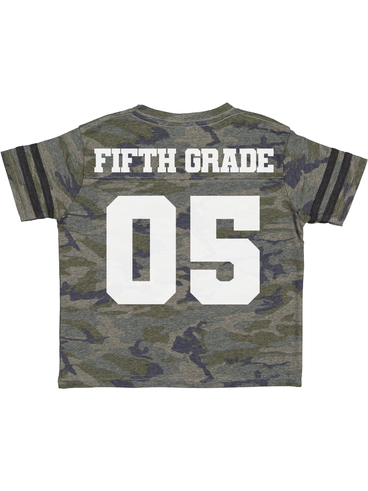 Second grade and fifth grade football back to school jersey shirts in green, black, and camo by Mackenzie Madison of Philadelphia