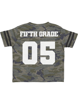 Second grade and fifth grade football back to school jersey shirts in green, black, and camo by Mackenzie Madison of Philadelphia