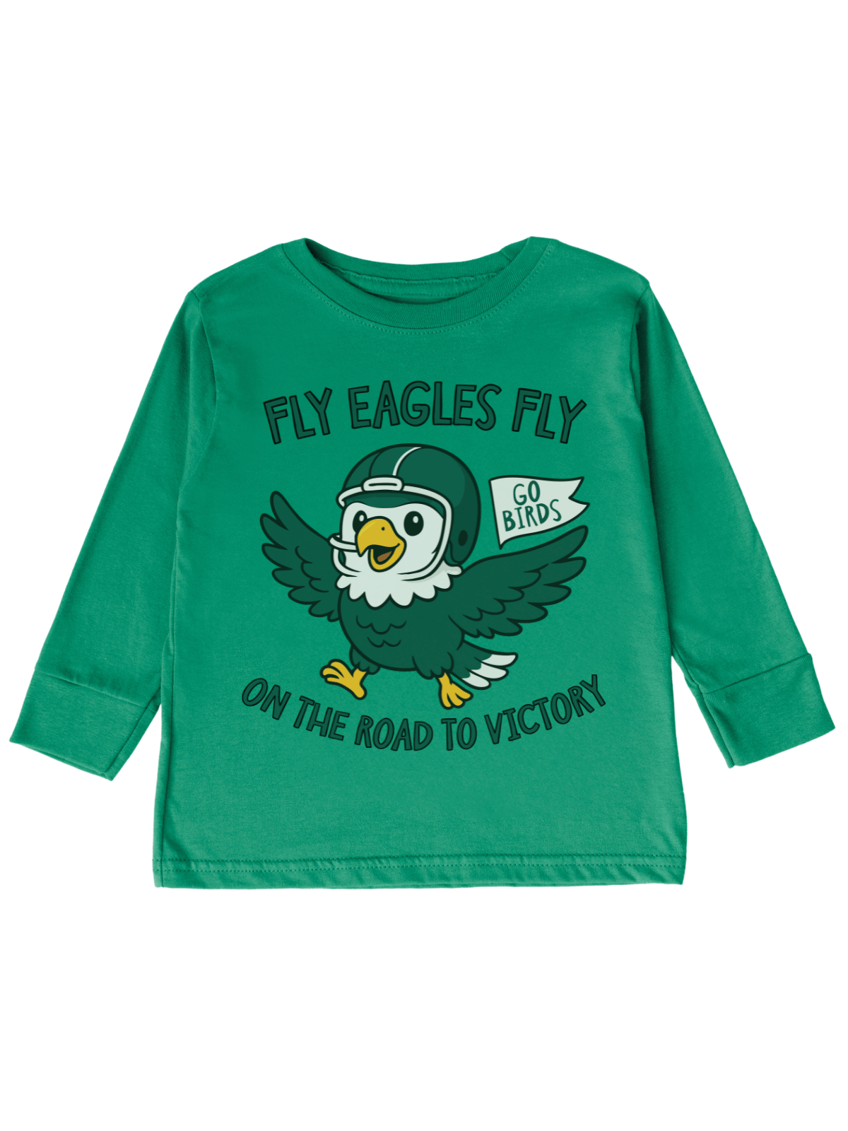 Kids green Fly Eagles Fly long sleeve shirt with cartoon bird