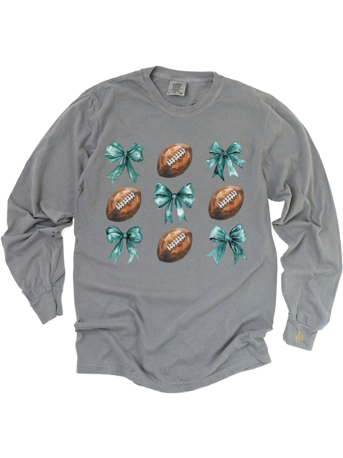 Coquette Bows and Footballs Philly Adult Long Sleeve Gray Shirt