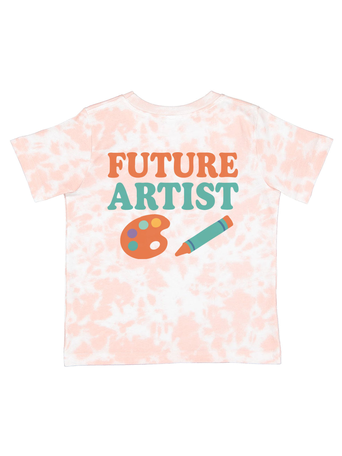 Future Artist rose tie dye kids shirt with crayon and paint palette design by Mackenzie Madison of Philadelphia