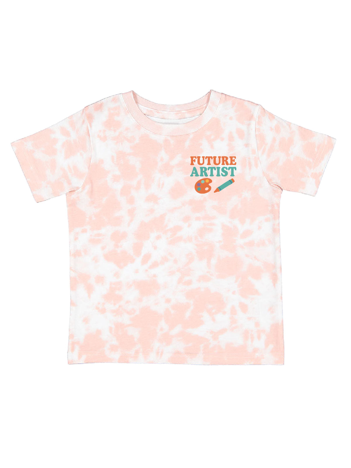 Future Artist rose tie dye kids shirt with crayon and paint palette design by Mackenzie Madison of Philadelphia