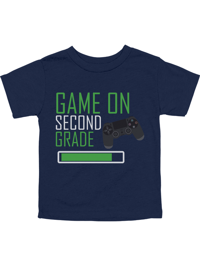Game On Second Grade Shirt in Navy with Game Controller Graphic
