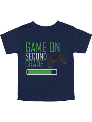Game On Second Grade Shirt in Navy with Game Controller Graphic