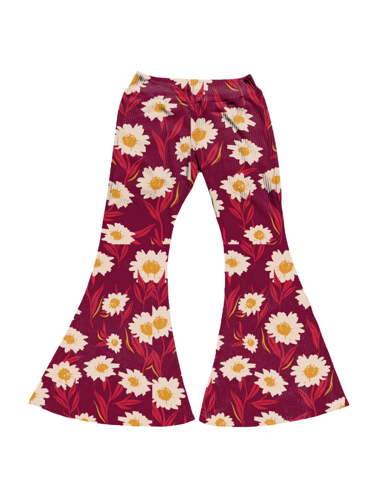 Girls Fall Bell Bottoms in Cherry Daisies Floral Print