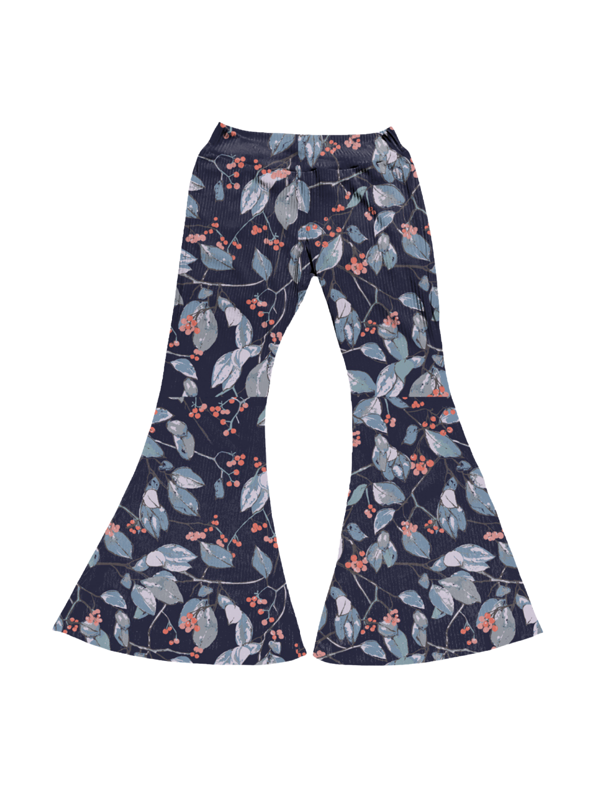 Girls Fall Bell Bottoms Flare Pants in Dark Blue Floral Print