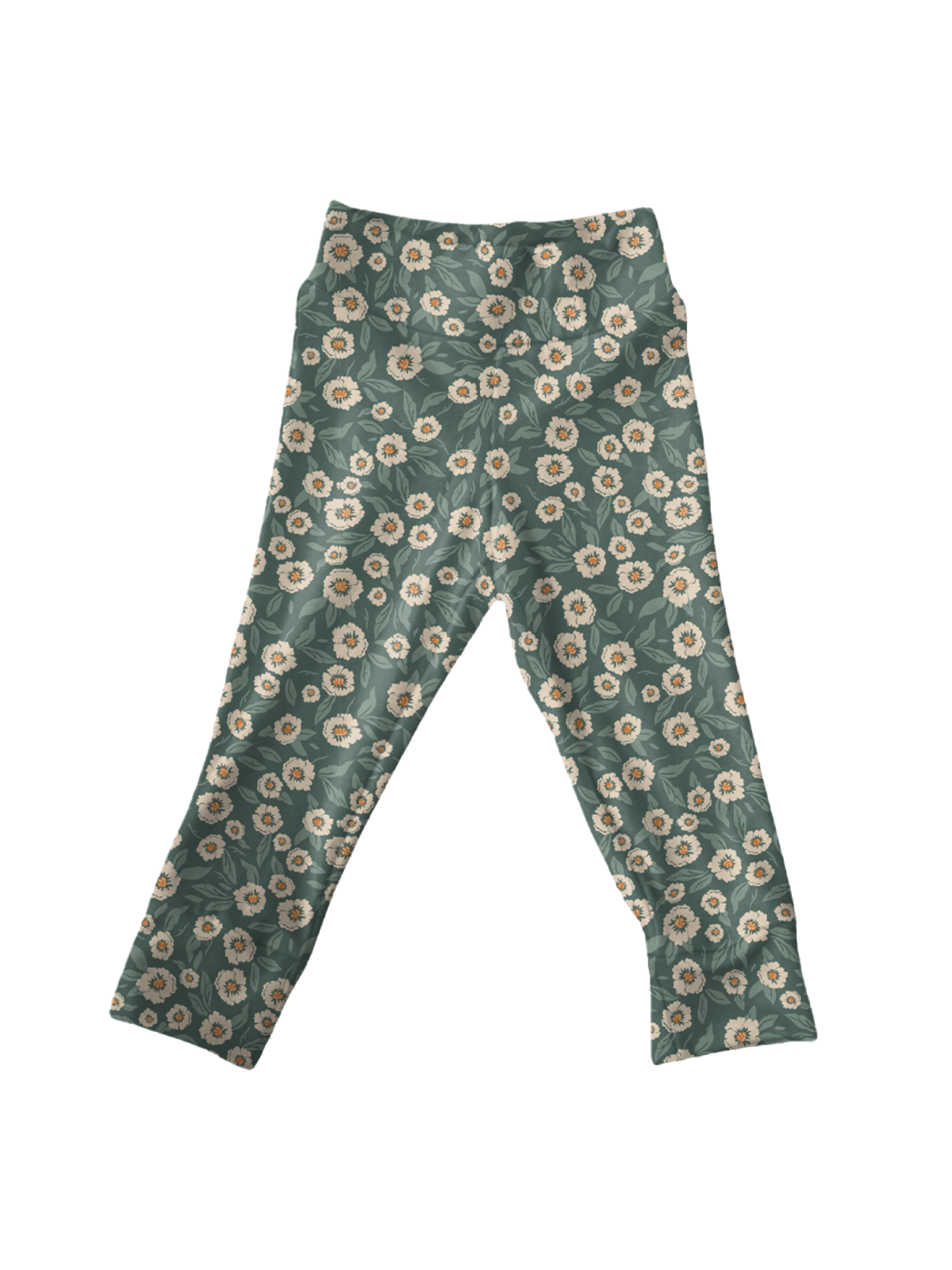 Girls Fall Leggings in Forest Secrets Green Floral Print Pattern