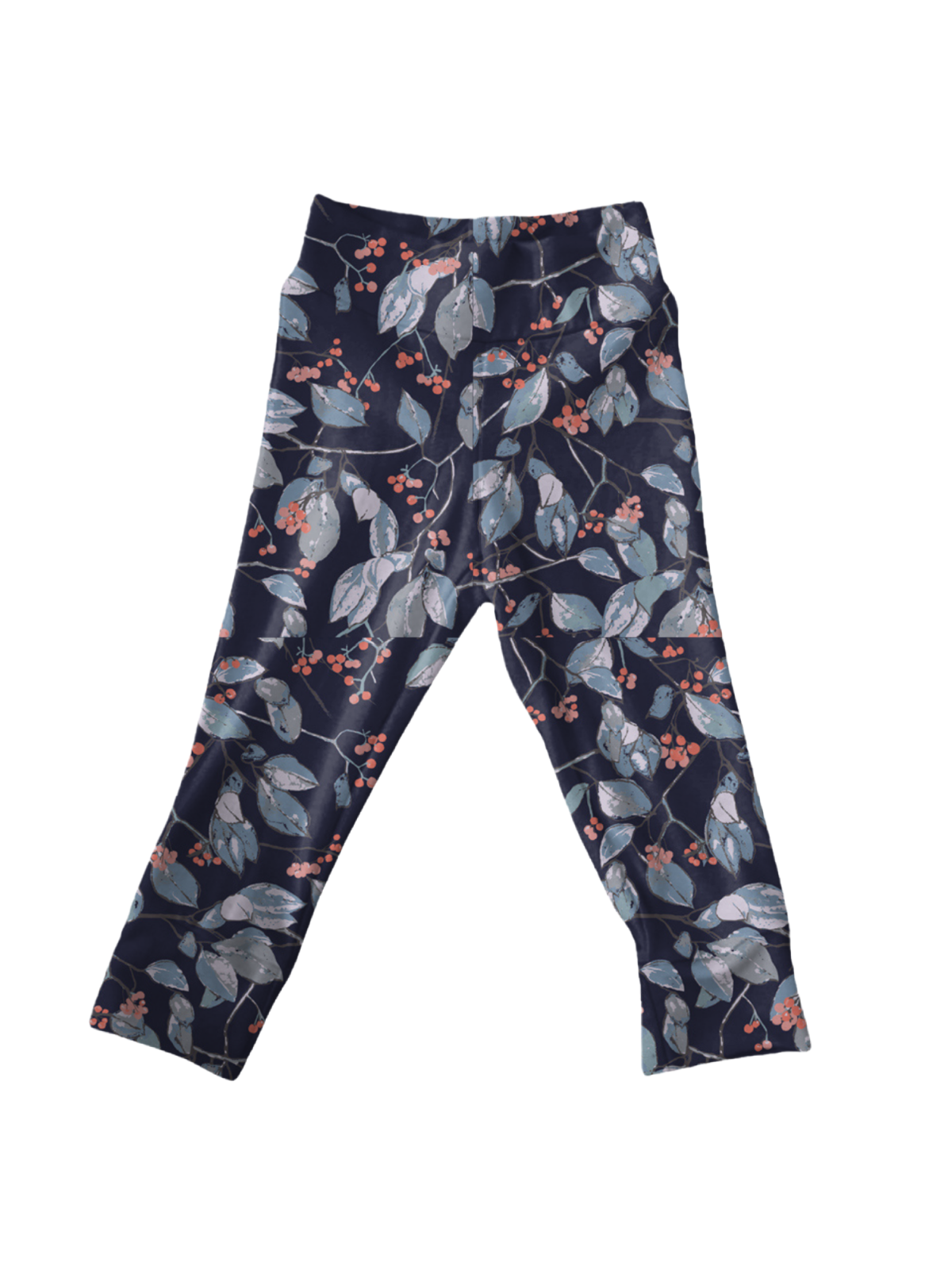 Girls Fall Yoga Style Leggings in Deep Navy Blue Floral Pattern