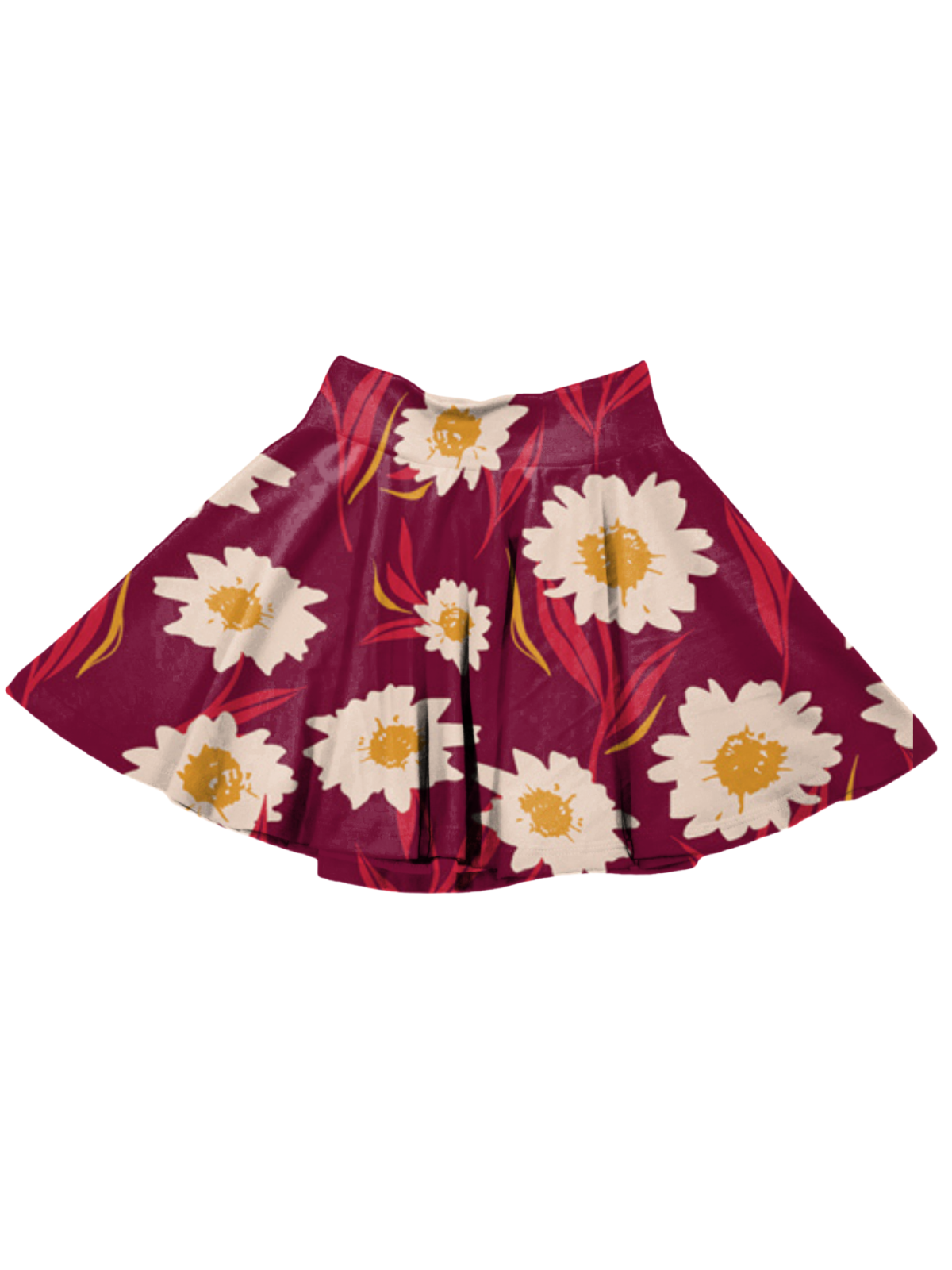 Girls Fall Skirt in a dark red daisies print