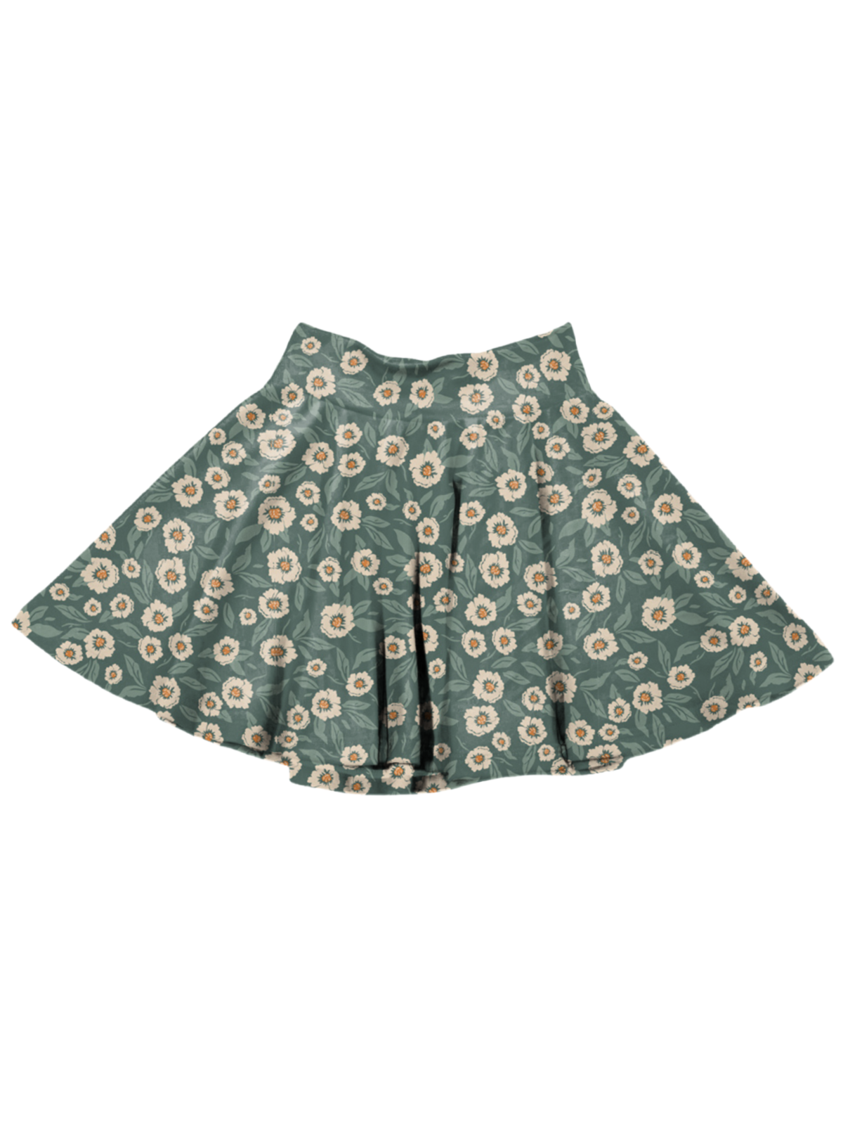 Girls Fall Skirt in deep green fabric with flowers