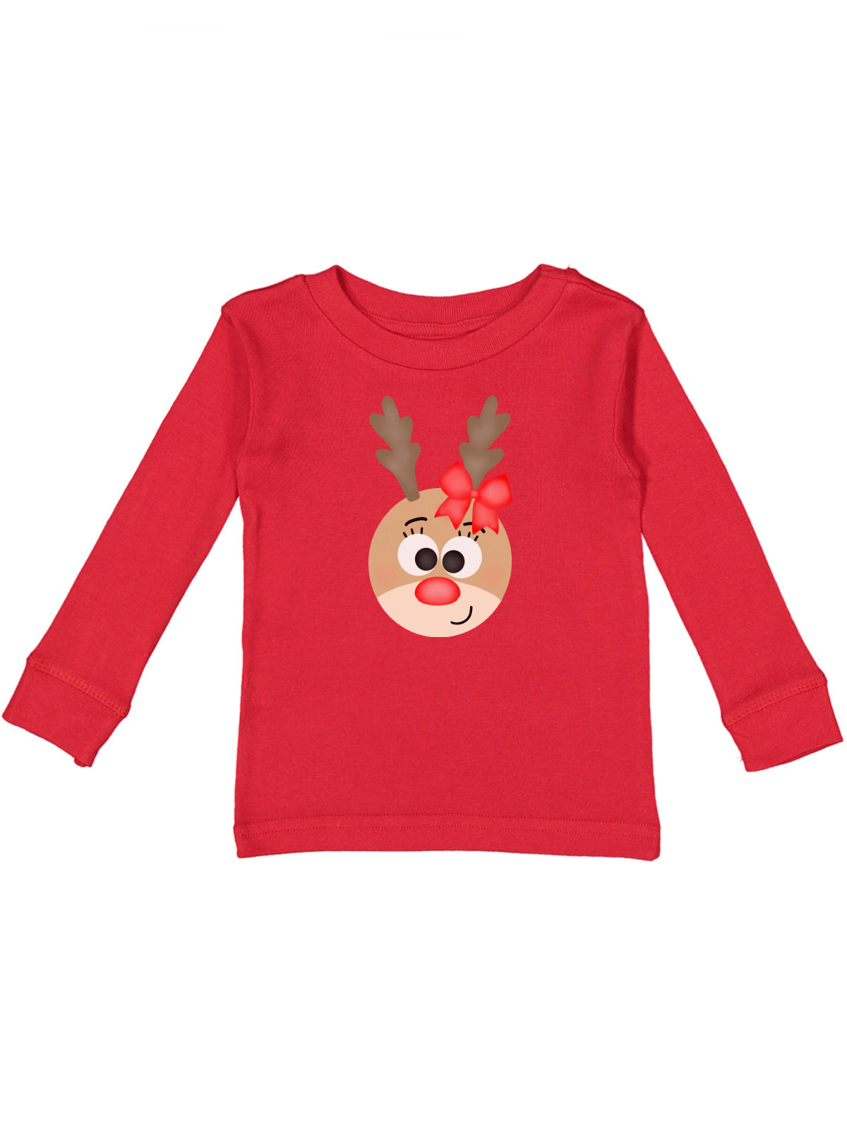 Long sleeve red girls reindeer face Christmas pajama top