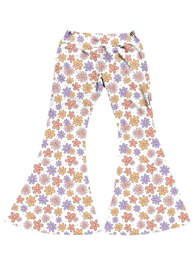 Girls Bell Bottoms in Retro Flowers