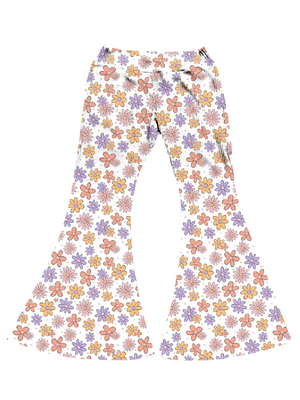 Girls Bell Bottoms in Retro Flowers