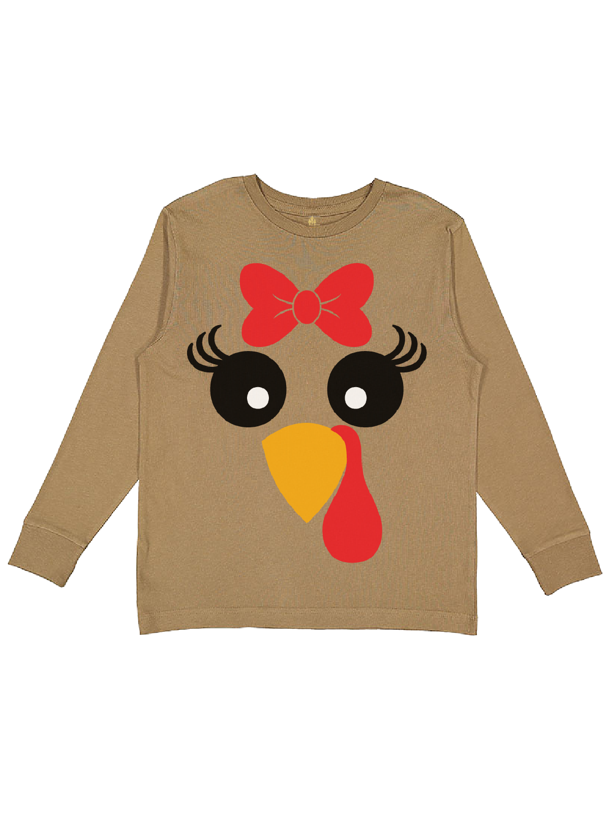 Girl Turkey Face Thanksgiving Shirt in Coyote Brown