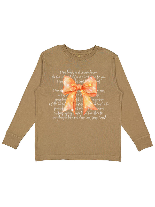 Give Thanks in all Kids Thanksgiving shirt, brown, long sleeve