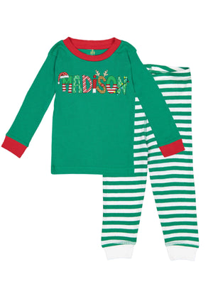 Personalized Kids Christmas Pajama Set Red and Green