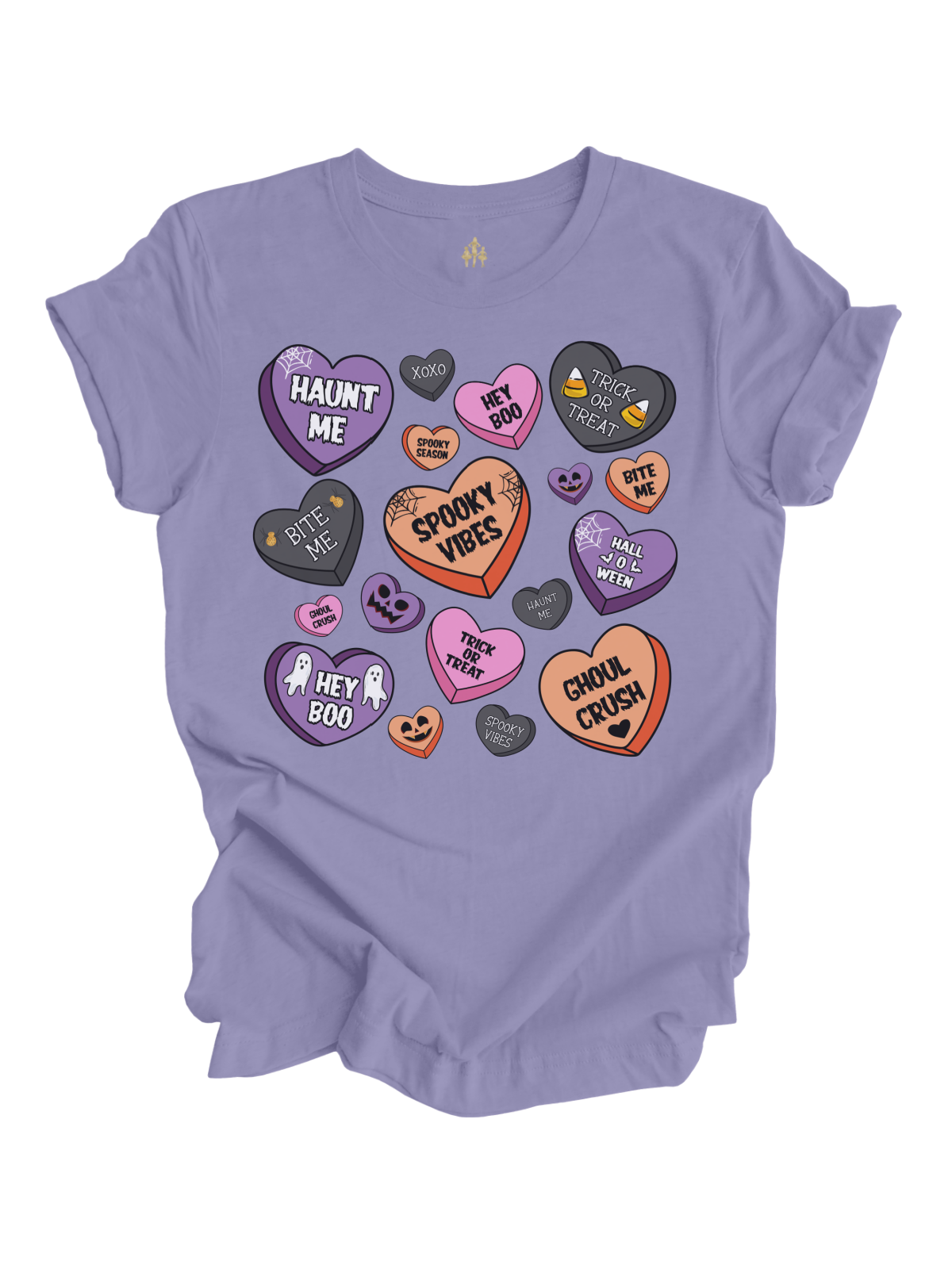 Halloween Candy Hearts Women's Shirt in Dark Lavender