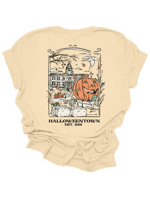 Halloween Town University Adult Halloween Shirt in Tan Back View