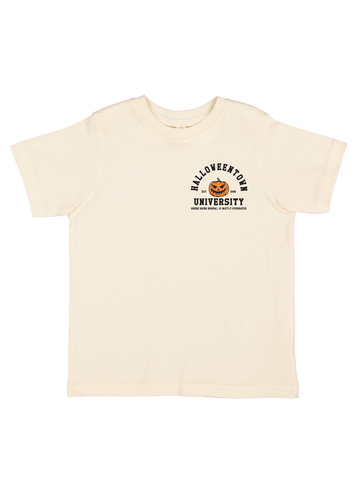 Halloween Town University Kids Halloween Shirt in Tan, Front