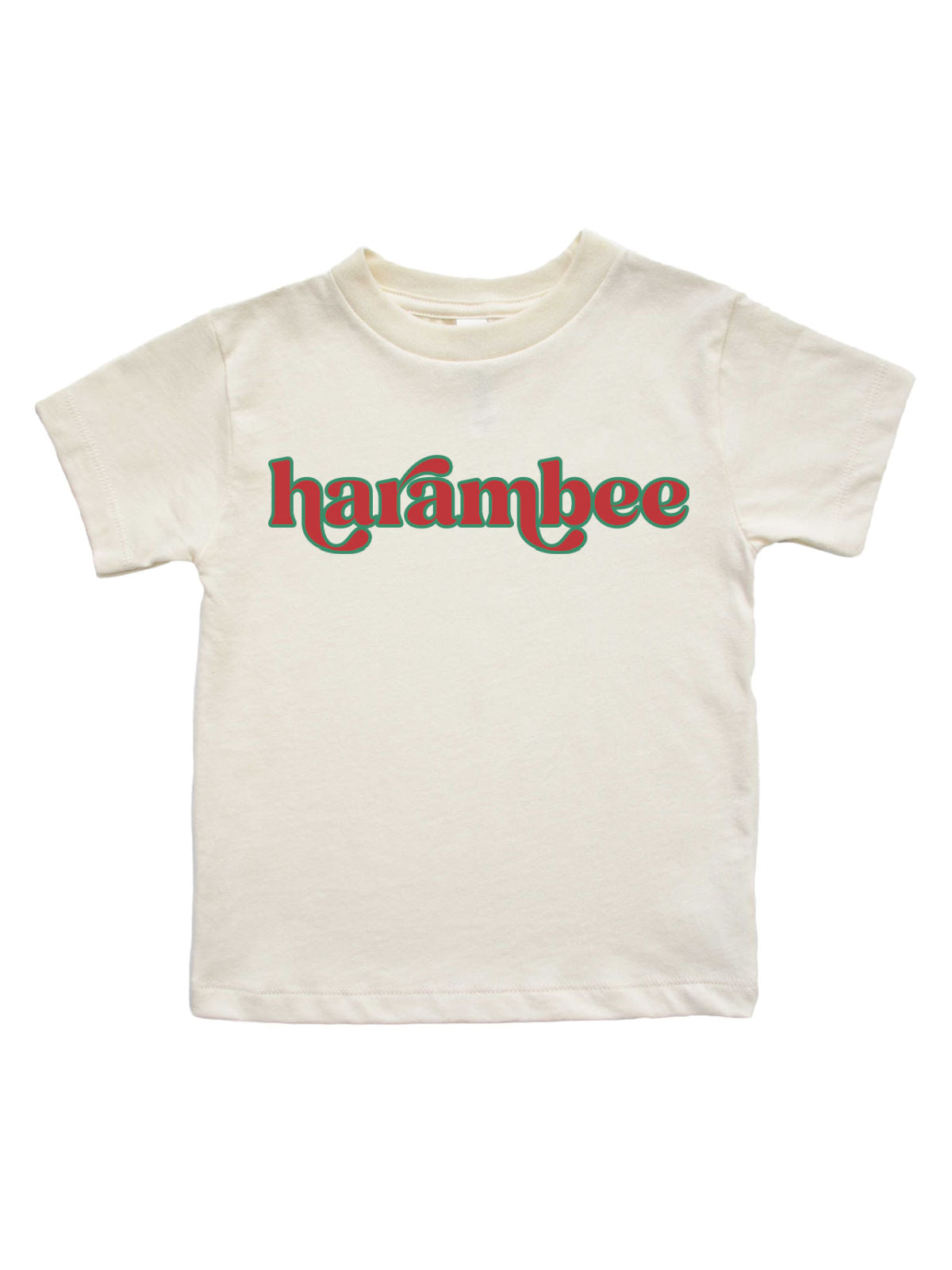 long sleeve natural kids t shirt with harambee red and green design